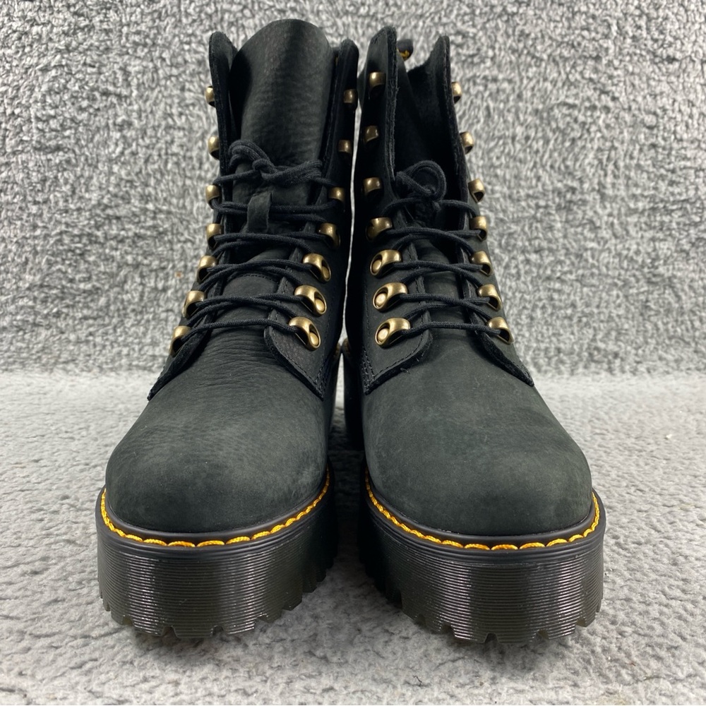 NEW Dr. Martens Leona Combat Boot Leather Black Milled Nubuck Womens 8 Lace Up - Picture 3 of 14